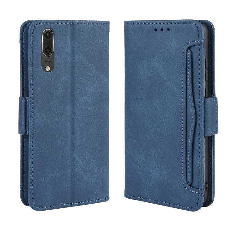 Leather Wallet Stand Phone Cover with Multiple Card Slots Protective Shell for Huawei P20 - Blue