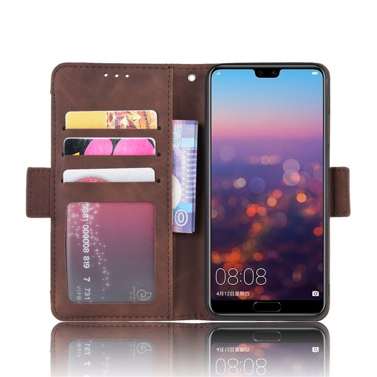 Leather Wallet Stand Phone Cover with Multiple Card Slots Protective Shell for Huawei P20 - Brown