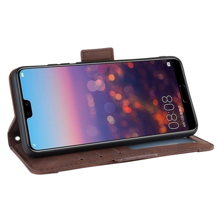 Leather Wallet Stand Phone Cover with Multiple Card Slots Protective Shell for Huawei P20 - Brown