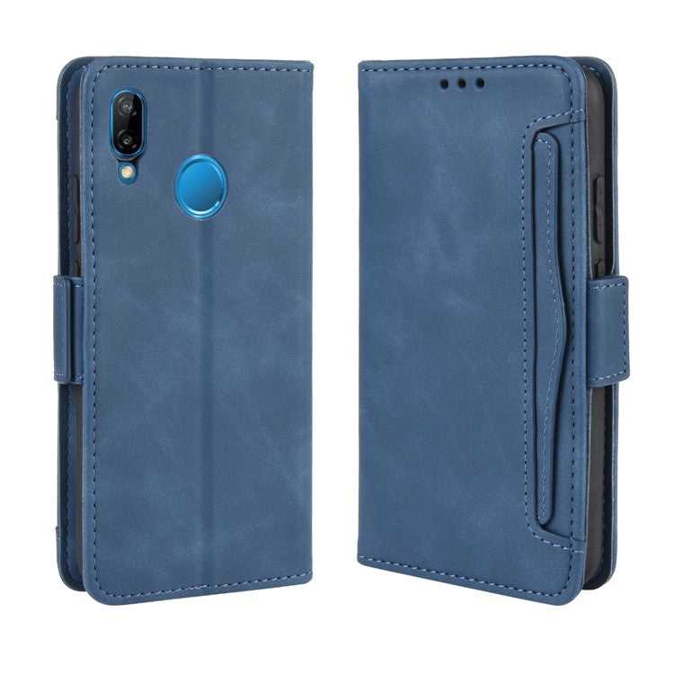 For Huawei P20 Lite (2018)/Nova 3e Protective Shell Leather Wallet Stand with Multiple Card Slots Phone Case - Blue