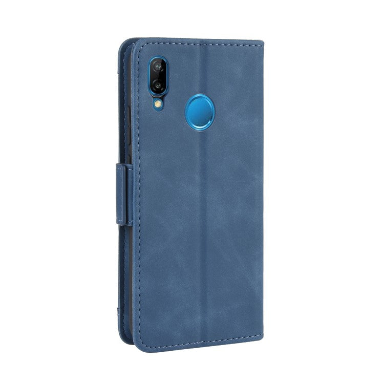 For Huawei P20 Lite (2018)/Nova 3e Protective Shell Leather Wallet Stand with Multiple Card Slots Phone Case - Blue