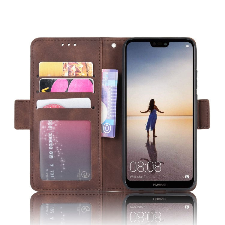 For Huawei P20 Lite (2018)/Nova 3e Protective Shell Leather Wallet Stand with Multiple Card Slots Phone Case - Brown