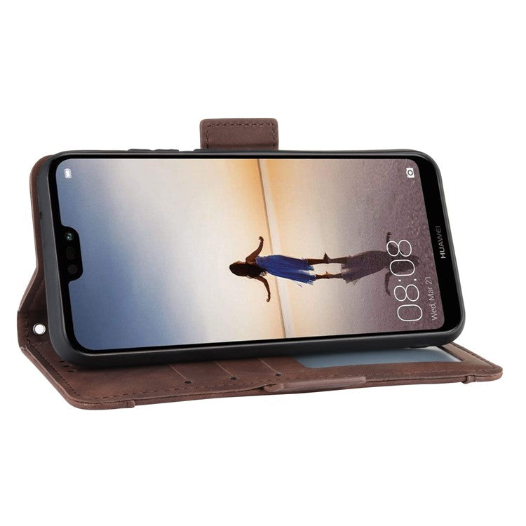 For Huawei P20 Lite (2018)/Nova 3e Protective Shell Leather Wallet Stand with Multiple Card Slots Phone Case - Brown