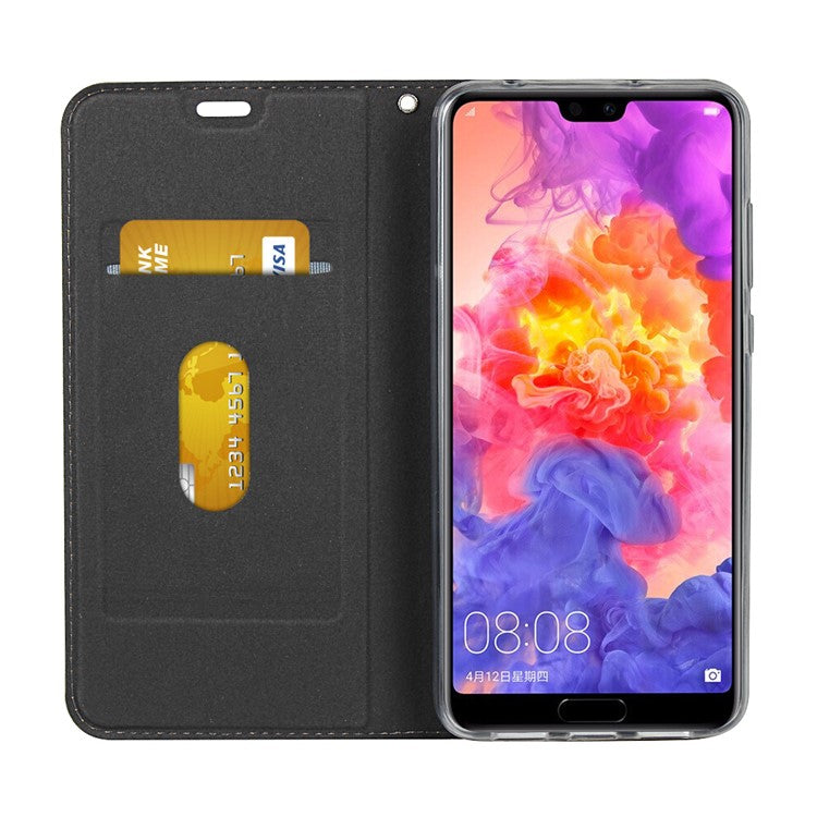 TPU+PU Leather Phone Stand Casing with Lanyard for Huawei P20 Pro - Black