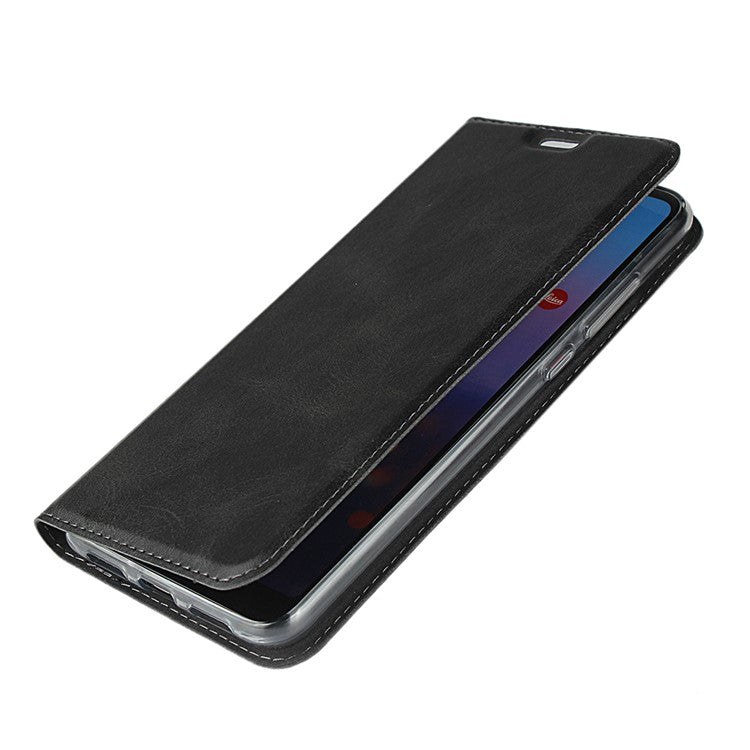 TPU+PU Leather Phone Stand Casing with Lanyard for Huawei P20 Pro - Black