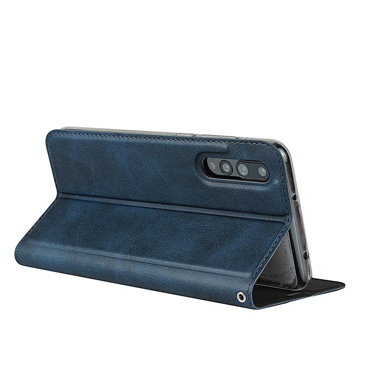 TPU+PU Leather Phone Stand Casing with Lanyard for Huawei P20 Pro - Blue