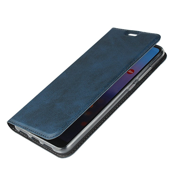 TPU+PU Leather Phone Stand Casing with Lanyard for Huawei P20 Pro - Blue