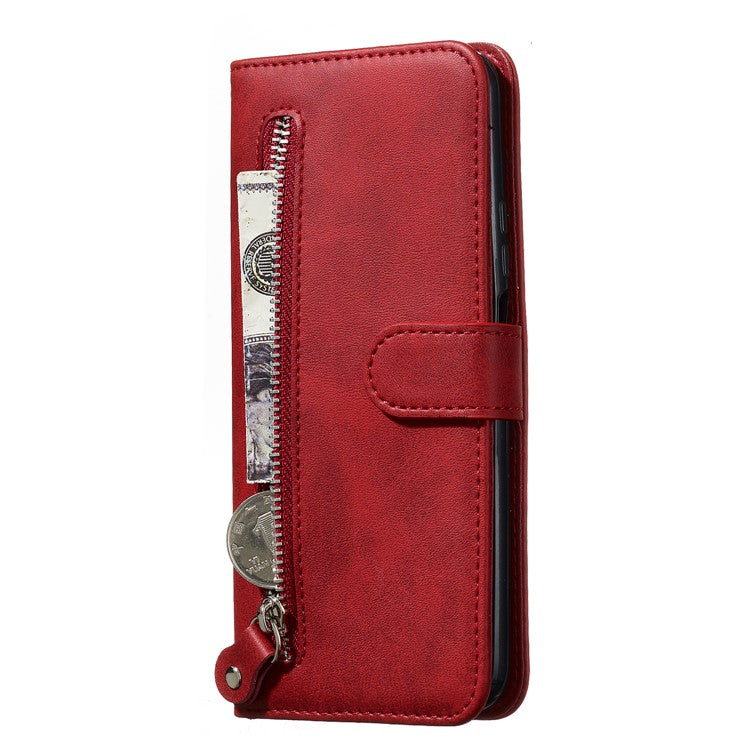 Zipper Pocket Wallet Stand Flip Leather Phone Cover for Huawei Honor 9X Pro/Honor 9X (For China) - Red