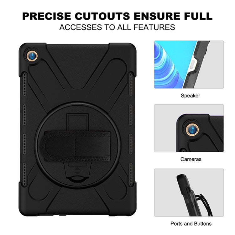 360 Degree Swivel Kickstand PC + Silicone Combo Case with Hand Holder Strap and Pen Slot for Huawei MediaPad M5 10 (10.8") / M5 (Pro) 10.8" - Black