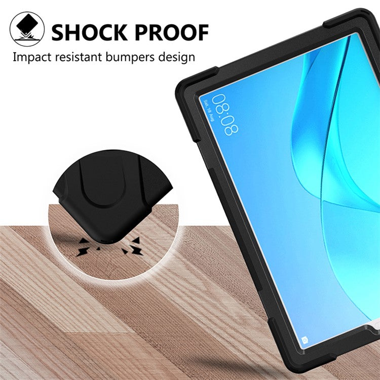 360 Degree Swivel Kickstand PC + Silicone Combo Case with Hand Holder Strap and Pen Slot for Huawei MediaPad M5 10 (10.8") / M5 (Pro) 10.8" - Black