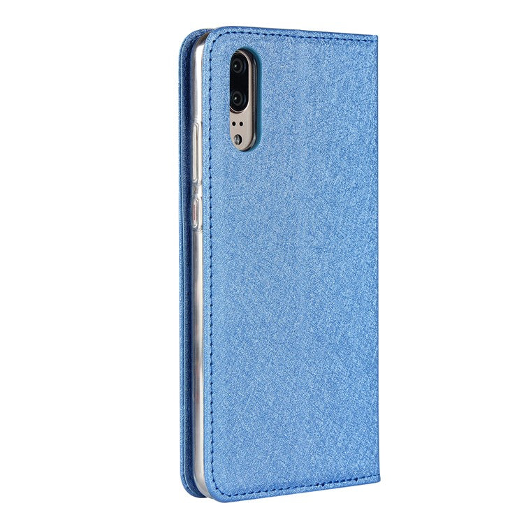 Silk Texture Wallet Leather Stand Case for Huawei P20 - Blue