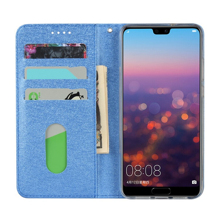 Silk Texture Wallet Leather Stand Case for Huawei P20 - Blue