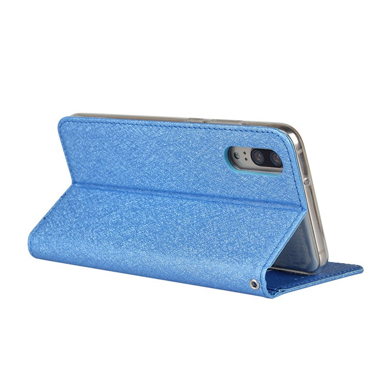 Silk Texture Wallet Leather Stand Case for Huawei P20 - Blue