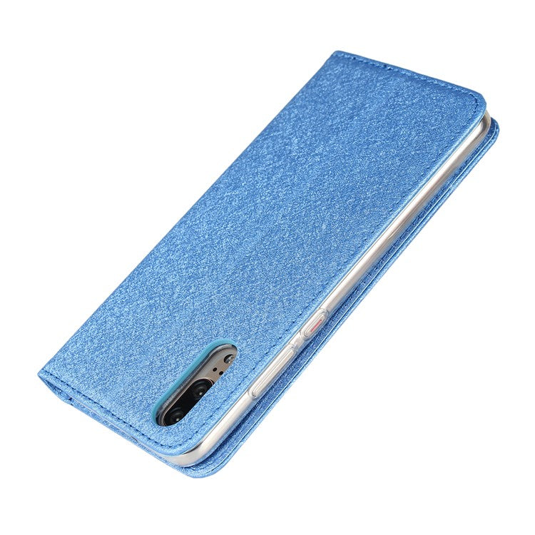 Silk Texture Wallet Leather Stand Case for Huawei P20 - Blue