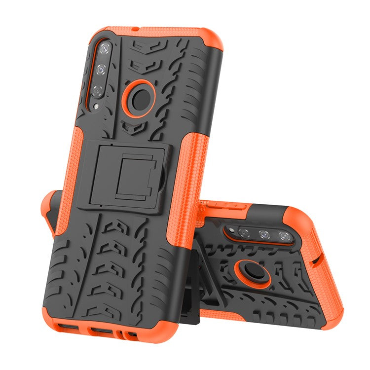 Cool Tyre Style PC + TPU Hybrid Phone Cover with Kickstand for Huawei P40 lite E/Y7p/Honor 9C - Orange