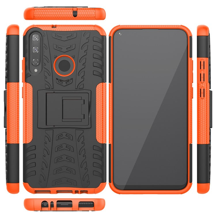 Cool Tyre Style PC + TPU Hybrid Phone Cover with Kickstand for Huawei P40 lite E/Y7p/Honor 9C - Orange