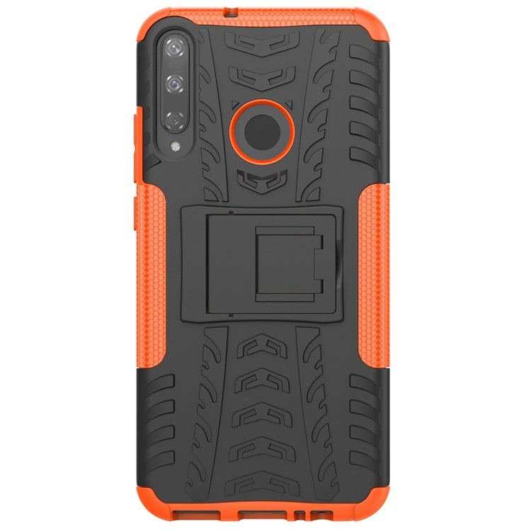 Cool Tyre Style PC + TPU Hybrid Phone Cover with Kickstand for Huawei P40 lite E/Y7p/Honor 9C - Orange