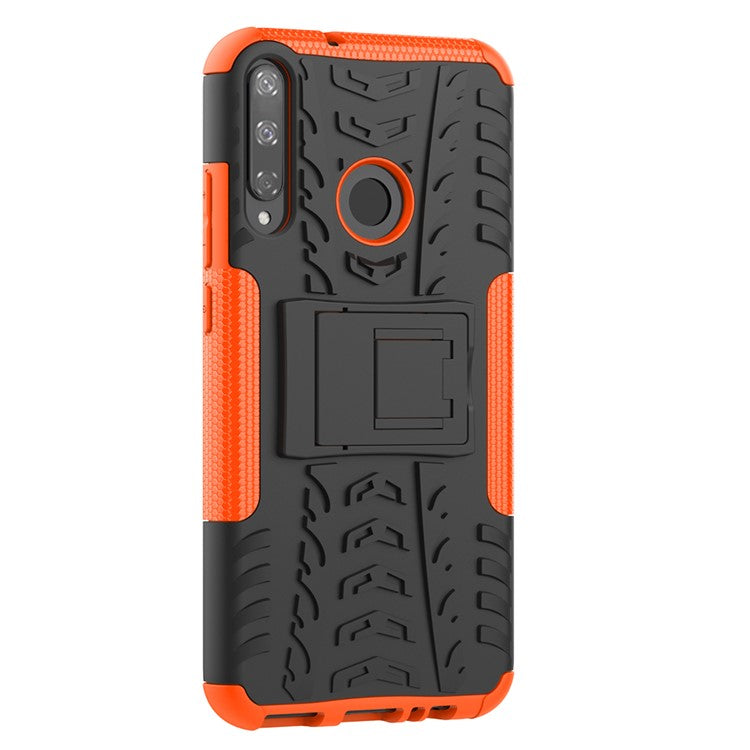 Cool Tyre Style PC + TPU Hybrid Phone Cover with Kickstand for Huawei P40 lite E/Y7p/Honor 9C - Orange