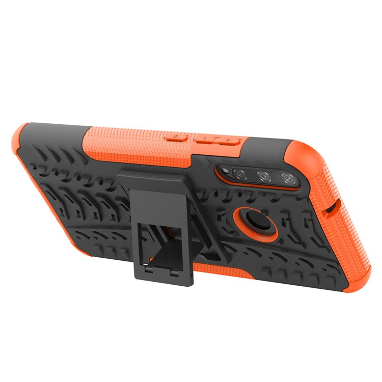 Cool Tyre Style PC + TPU Hybrid Phone Cover with Kickstand for Huawei P40 lite E/Y7p/Honor 9C - Orange