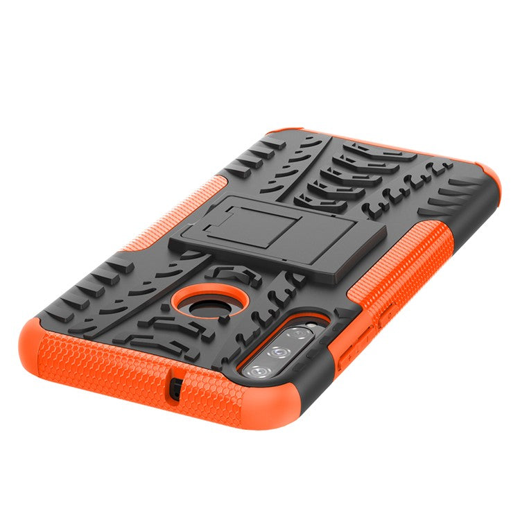 Cool Tyre Style PC + TPU Hybrid Phone Cover with Kickstand for Huawei P40 lite E/Y7p/Honor 9C - Orange