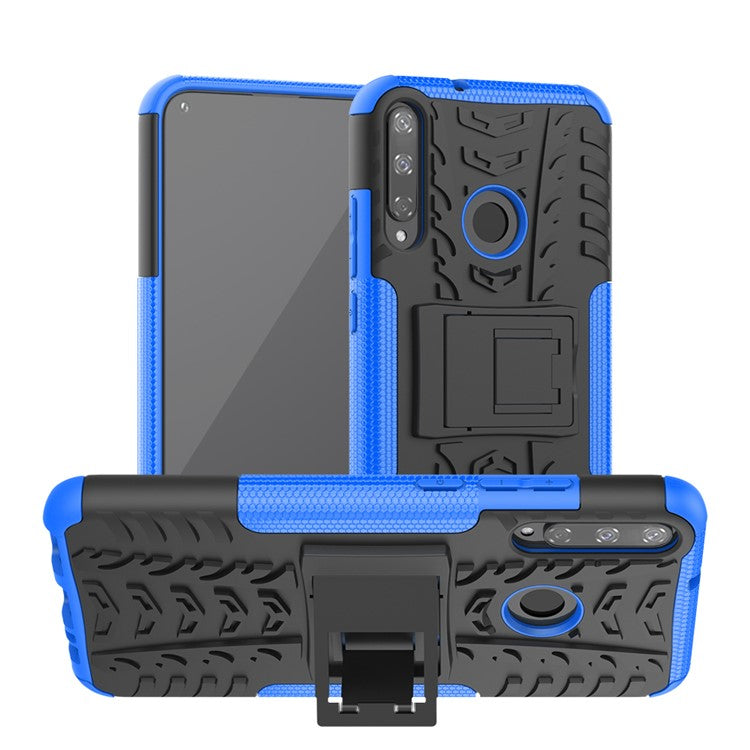 Cool Tyre Style PC + TPU Hybrid Phone Cover with Kickstand for Huawei P40 lite E/Y7p/Honor 9C - Blue