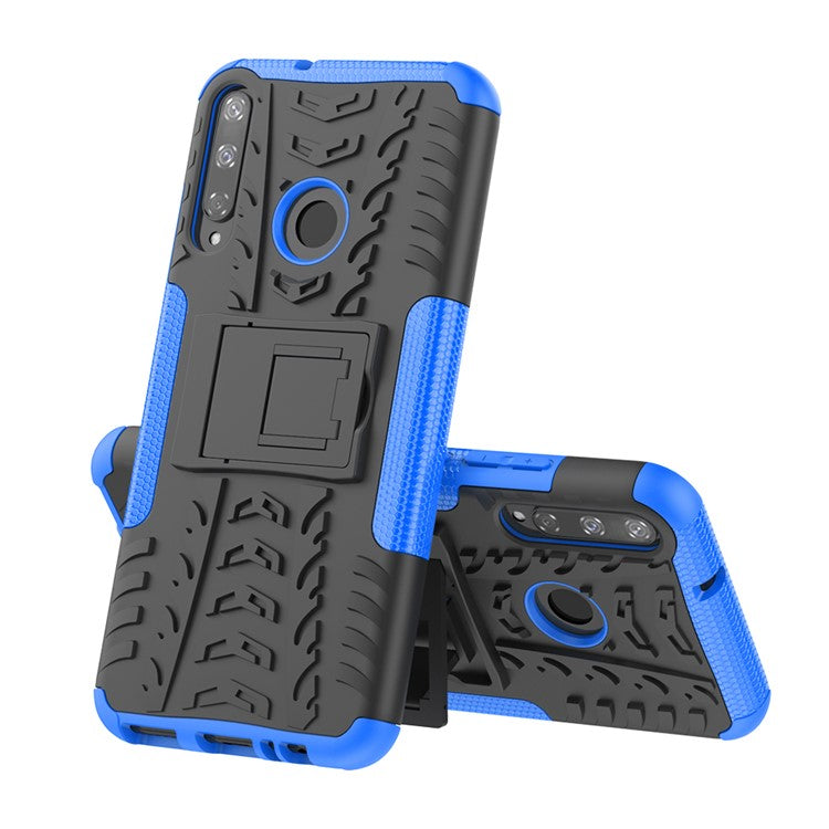 Cool Tyre Style PC + TPU Hybrid Phone Cover with Kickstand for Huawei P40 lite E/Y7p/Honor 9C - Blue