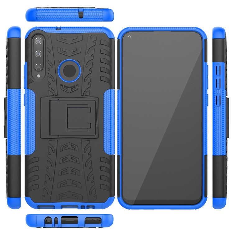 Cool Tyre Style PC + TPU Hybrid Phone Cover with Kickstand for Huawei P40 lite E/Y7p/Honor 9C - Blue
