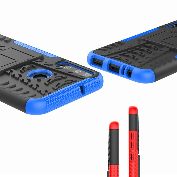 Cool Tyre Style PC + TPU Hybrid Phone Cover with Kickstand for Huawei P40 lite E/Y7p/Honor 9C - Blue