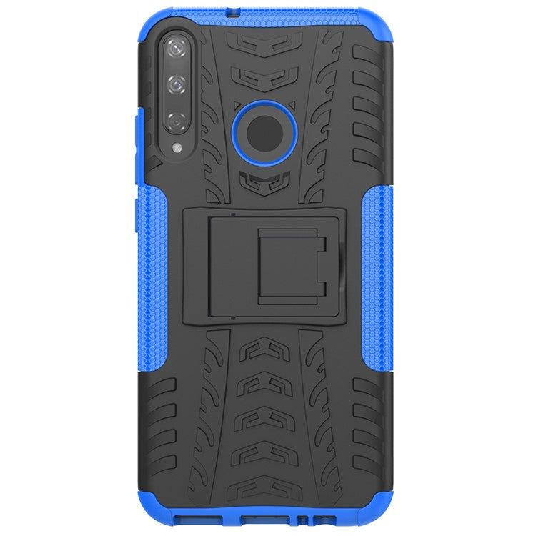 Cool Tyre Style PC + TPU Hybrid Phone Cover with Kickstand for Huawei P40 lite E/Y7p/Honor 9C - Blue