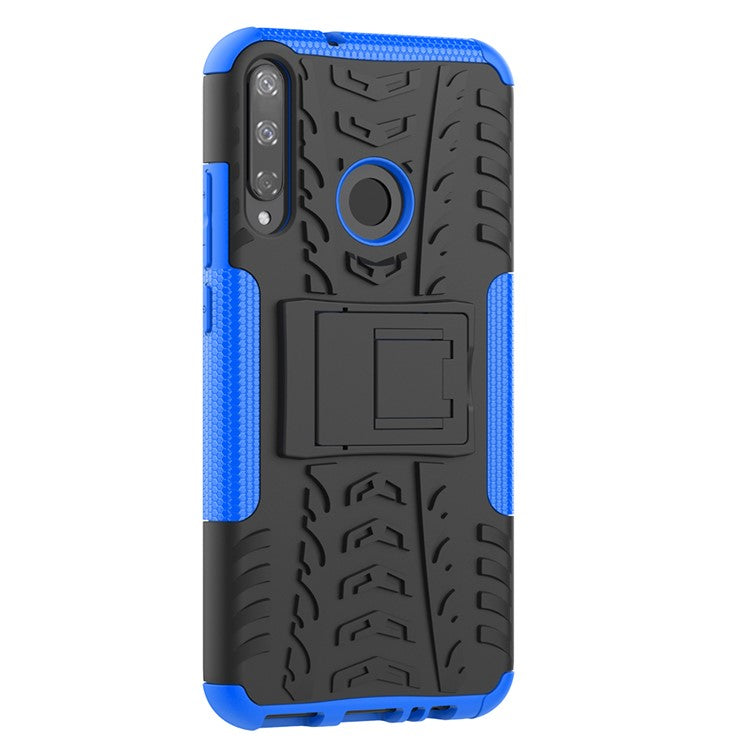 Cool Tyre Style PC + TPU Hybrid Phone Cover with Kickstand for Huawei P40 lite E/Y7p/Honor 9C - Blue