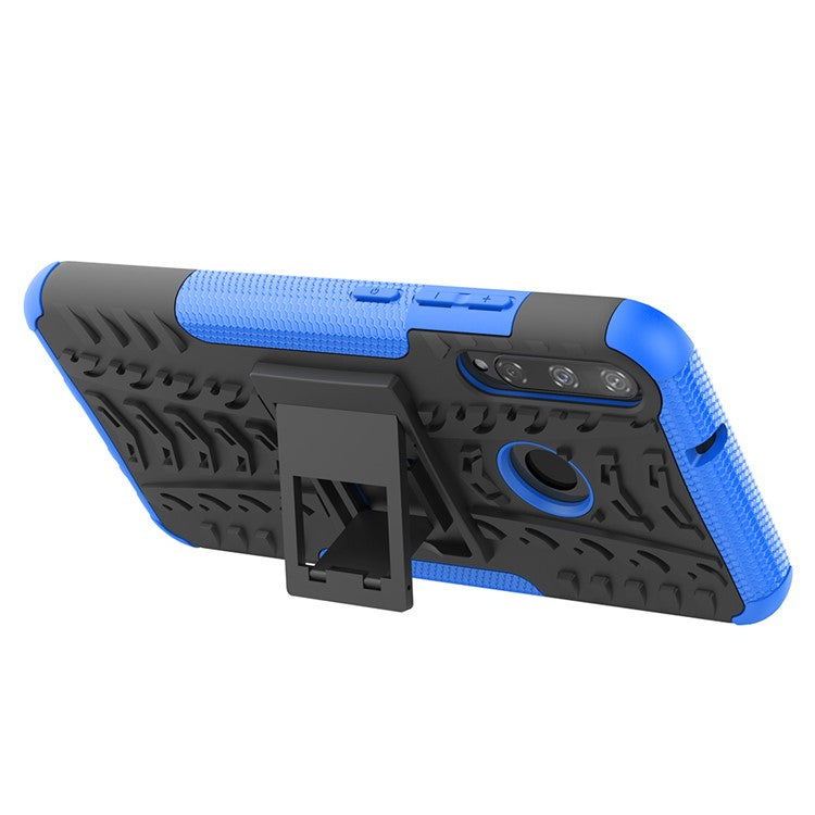 Cool Tyre Style PC + TPU Hybrid Phone Cover with Kickstand for Huawei P40 lite E/Y7p/Honor 9C - Blue