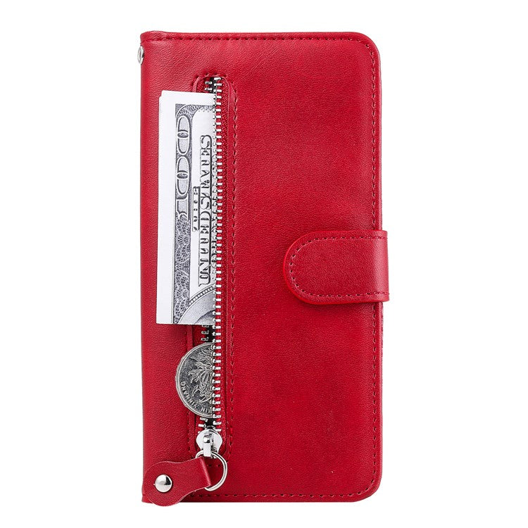 Zipper Pocket Leather Wallet Case for Honor 9A - Red