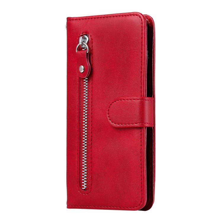 Zipper Pocket Leather Wallet Case for Honor 9A - Red