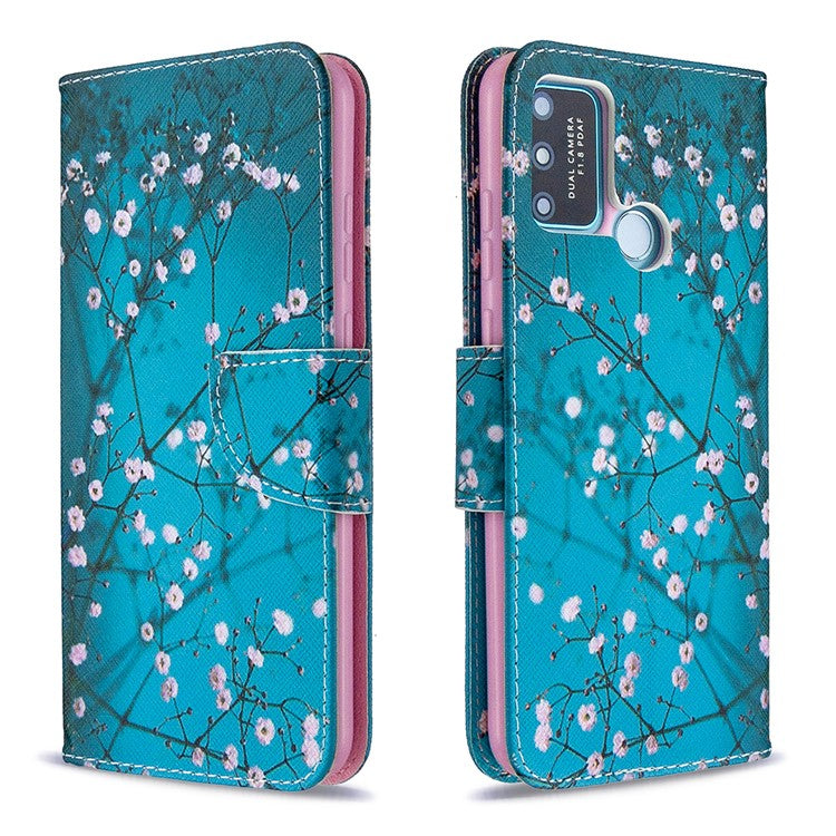 Pattern Printing Magnetic Leather Stand Case for Honor 9A - Tree with Flowers