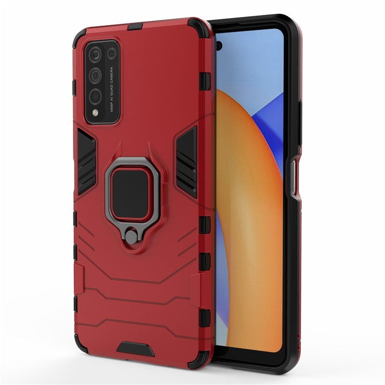 For Honor 10X Lite Ring Holder Kickstand Hybrid PC + TPU Phone Protective Case - Red