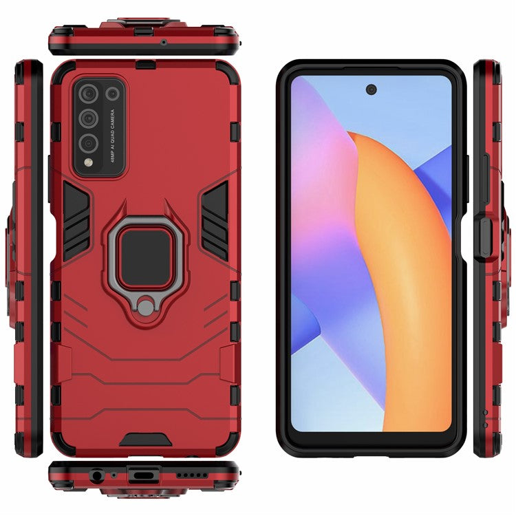 For Honor 10X Lite Ring Holder Kickstand Hybrid PC + TPU Phone Protective Case - Red