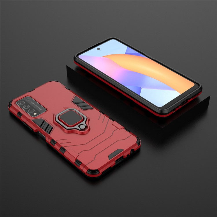 For Honor 10X Lite Ring Holder Kickstand Hybrid PC + TPU Phone Protective Case - Red