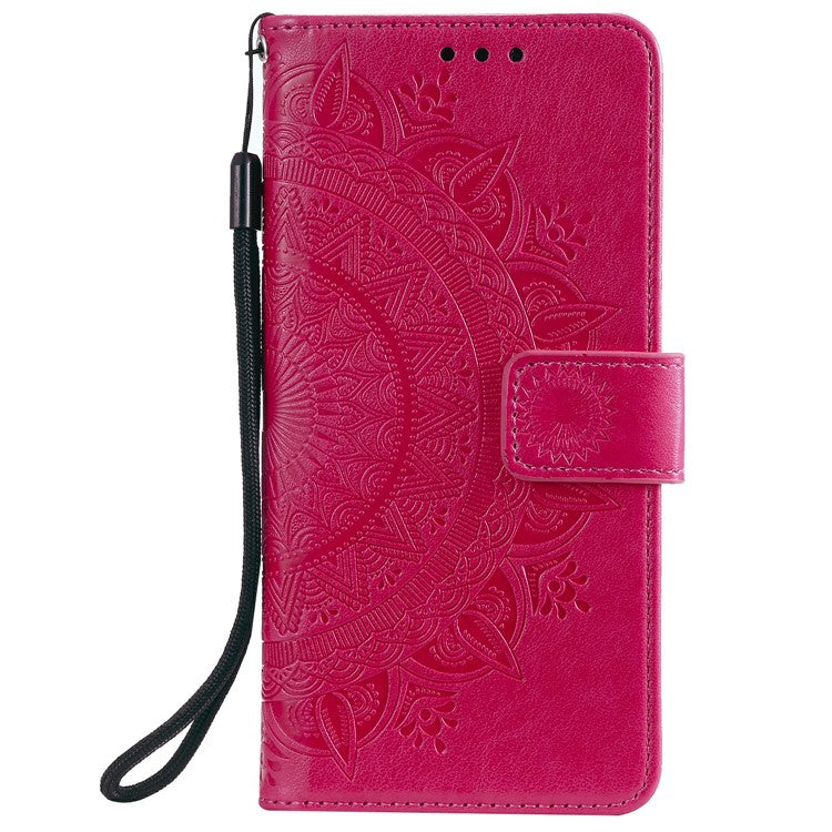Imprinted Mandala Flower Wallet Leather Case with Strap for Honor 10X Lite - Red