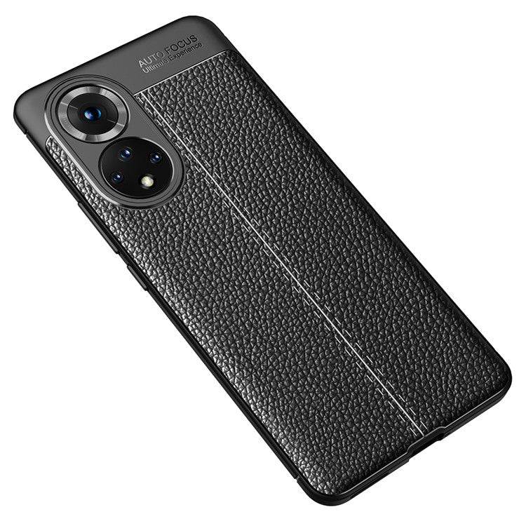 Litchi Texture Flexible TPU Phone Case Shell Protector for Honor 50 - Black