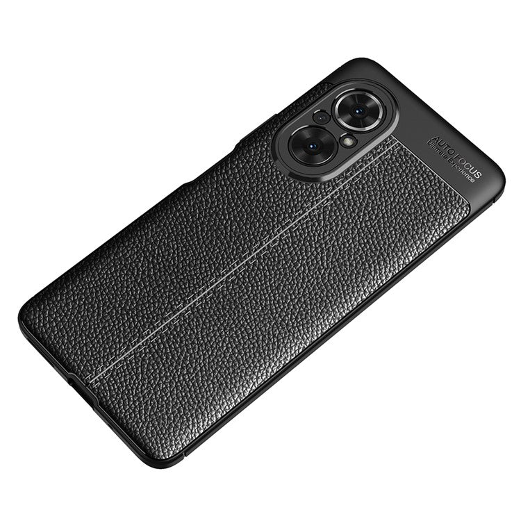 Litchi Texture Cell Phone Back Cover Flexible TPU Case for Honor 50 SE - Black