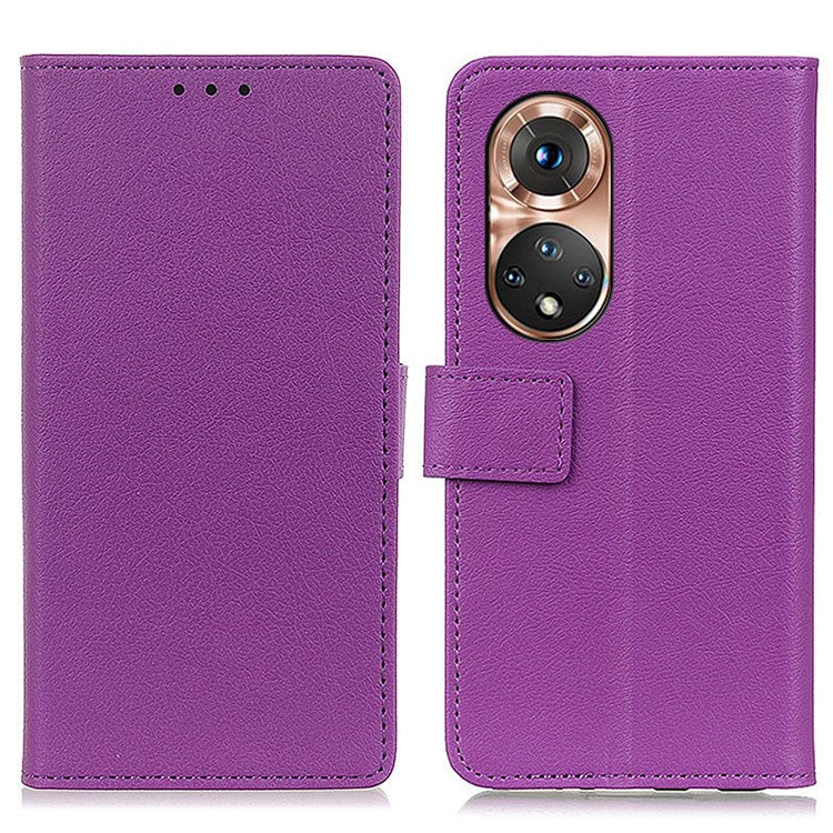 Full Protection PU Leather Wallet Stand Phone Case for Honor 50 - Purple