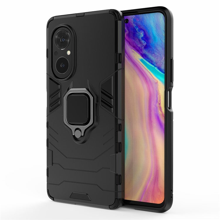 PC + TPU Ring Holder Kickstand Design Shell Cell Phone Hybrid Case Cover for Honor 50 SE - Black
