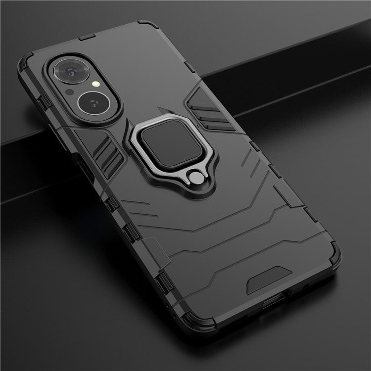 PC + TPU Ring Holder Kickstand Design Shell Cell Phone Hybrid Case Cover for Honor 50 SE - Black