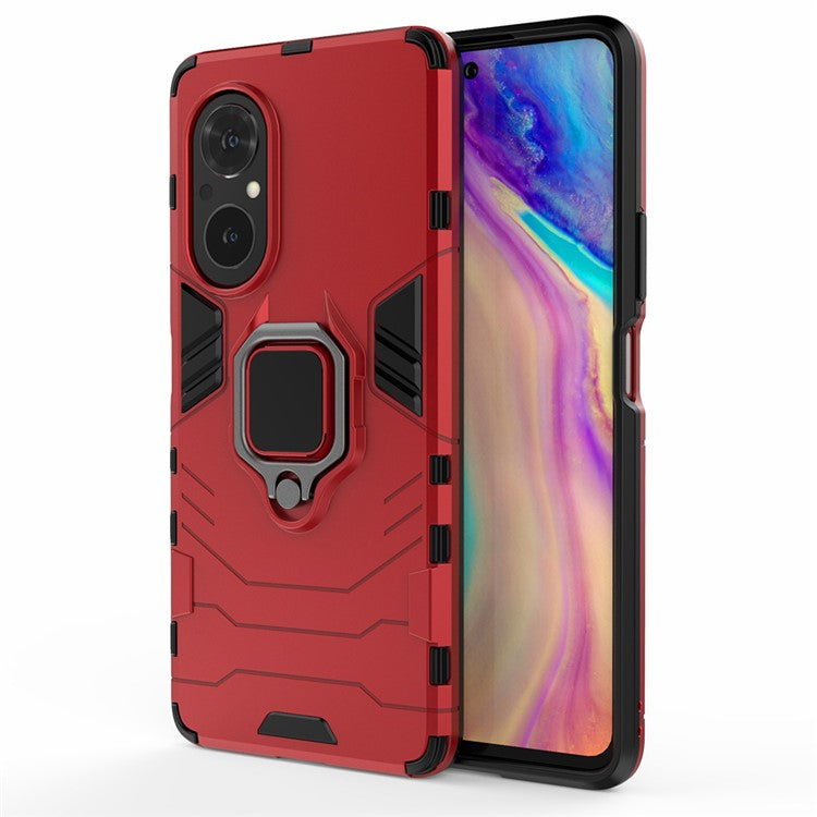 PC + TPU Ring Holder Kickstand Design Shell Cell Phone Hybrid Case Cover for Honor 50 SE - Red