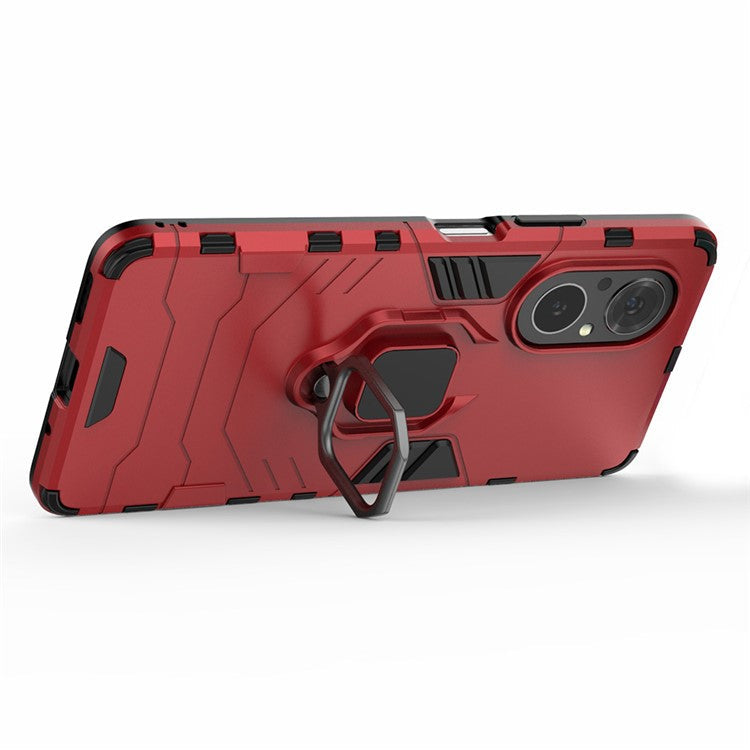 PC + TPU Ring Holder Kickstand Design Shell Cell Phone Hybrid Case Cover for Honor 50 SE - Red