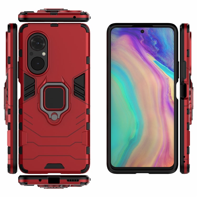 PC + TPU Ring Holder Kickstand Design Shell Cell Phone Hybrid Case Cover for Honor 50 SE - Red