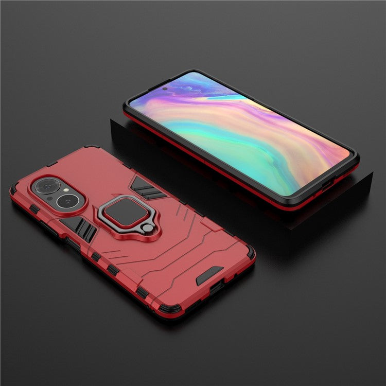 PC + TPU Ring Holder Kickstand Design Shell Cell Phone Hybrid Case Cover for Honor 50 SE - Red