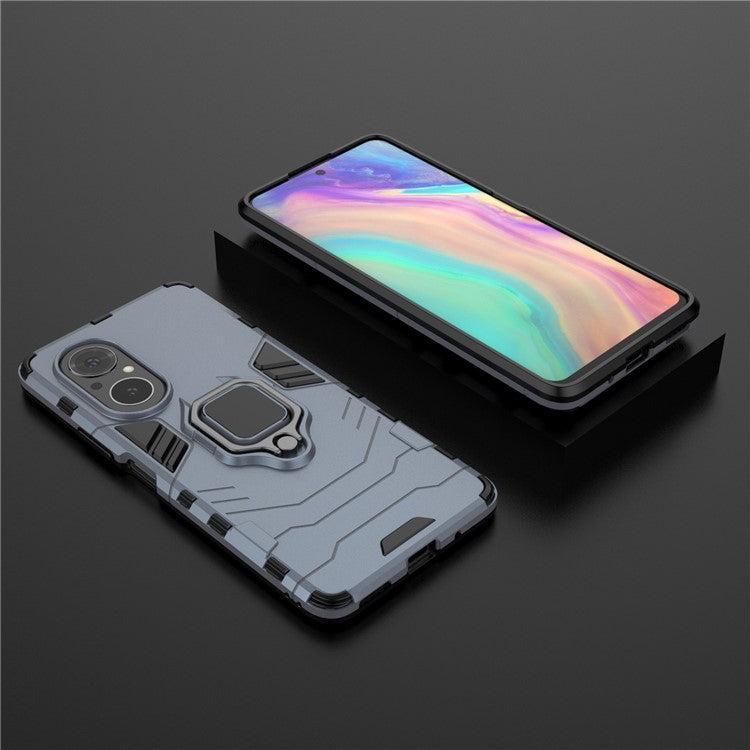 PC + TPU Ring Holder Kickstand Design Shell Cell Phone Hybrid Case Cover for Honor 50 SE - Blue