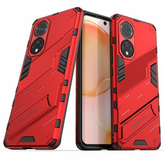 PC + TPU Hybrid Phone Case Shockproof Cover with Kickstand for Honor 50 / Huawei nova 9 - Red
