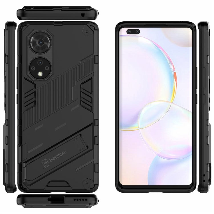 Cool Style Armor Heavy Duty Combo Hybrid PC + TPU Anti-Fall Case with Kickstand for Honor 50 Pro / Huawei nova 9 Pro - Black